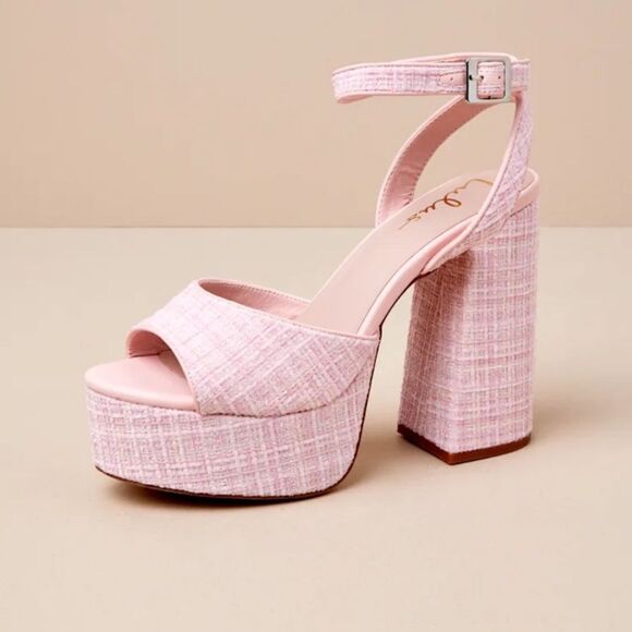 Lulu’s Pink Tweed Sandals(Size 10) - Picture 3 of 10